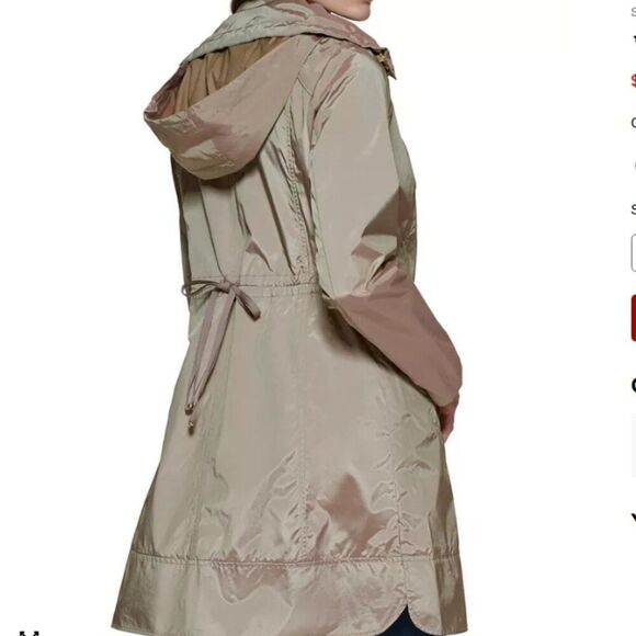 Like New! Cole Haan Light Gray Hooded Packable Rain Jacket Pockets Cinch Waist S - Picture 2 of 16